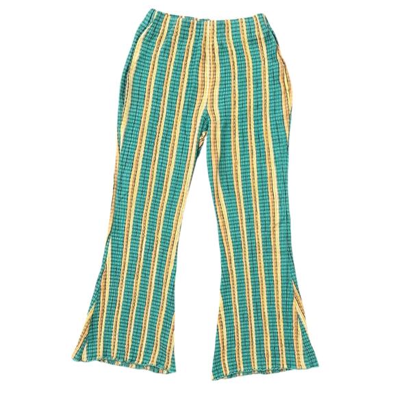Free People Fine Line Slim Pants In Green/Yellow Combo - Picture 2 of 6